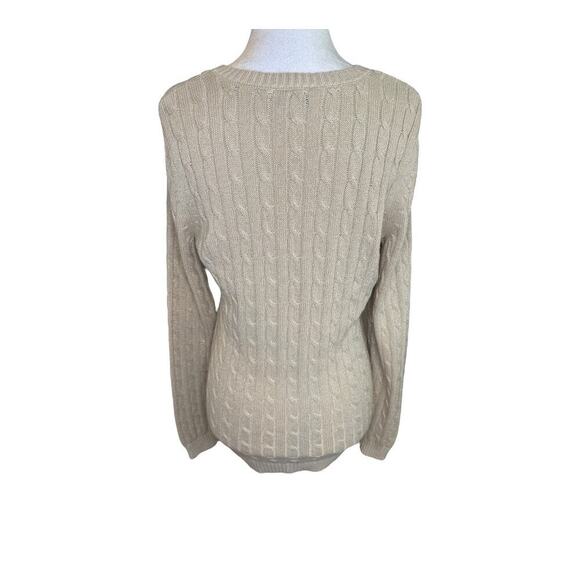 Ann Taylor LOFT Women's Medium Glittery Gold Cable Knit V-Neck Pullover Sweater - Picture 3 of 7